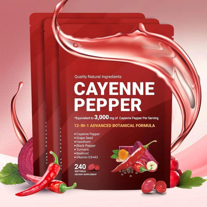 Cayenne Pepper Softgels with Grape Seed Beetroot Turmeric Vitamins D3 K2 E Herbal Supplement