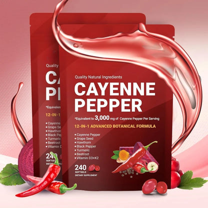 Cayenne Pepper Softgels with Grape Seed Beetroot Turmeric Vitamins D3 K2 E Herbal Supplement