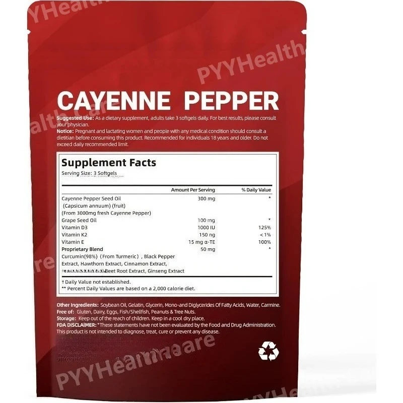 Cayenne Pepper Softgels with Grape Seed Beetroot Turmeric Vitamins D3 K2 E Herbal Supplement
